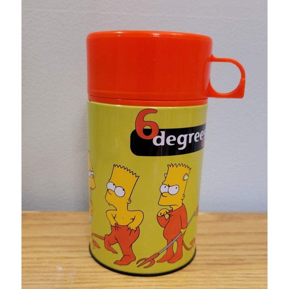 Vintage 2000 NECA Bart Simpson 6 Degrees of Separation Metal Thermos Orange Lid